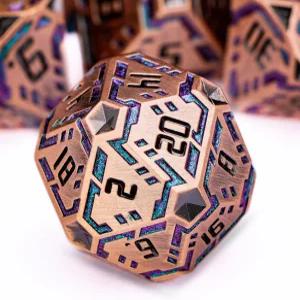 던전 드래곤즈 롤플레잉 게임을 위한 OGCOPHEN 메탈 DND 공상과학 주사위 세트 7PCS 스트라이프 다면체