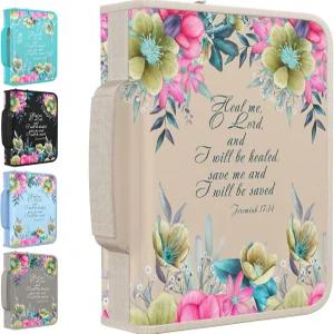 DEHITE 여성용 성경 커버 케이스 - 여자용 프리미엄 패브릭 가방 펜 슬롯 지퍼 포켓 크리스천 플로럴