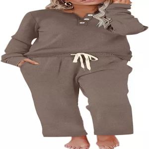 여성용 위홀 라운지 세트 투피스 의상 버튼 다운 스웨트슈트 스웨트 팬츠 가을 패션 2025