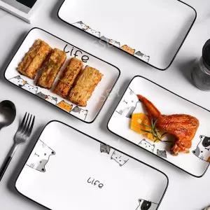 귀여운 직사각 도자기 고양이 플레이트 오븐 캐릭터 접시 플레이팅