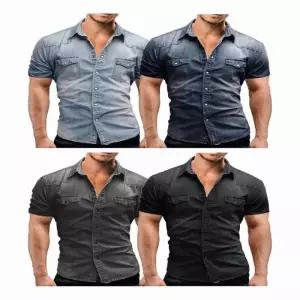 빈티지 워싱 남방 셔츠 남성 반팔 캐주얼 데님 청남방