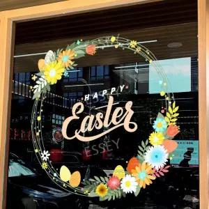 부활절 유리창 화환 장식 정전기 달걀 스티커 시트지 대형 꽃 축하 창문스티커