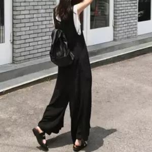 블랙 와이드 루즈핏 빅사이즈 민소매 점프 수트 qUk8+8GsG