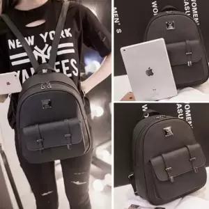 스트링 블랙 인조가죽 여성 백팩 캐주얼 데일리 가방