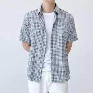 남성 반팔 패션 카라 1P 체크 남방 오버핏 셔츠 여름