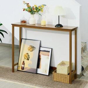 Mordchil HF 대나무 좁은 콘솔 테이블, 39.4(L) 목재 소형 현관 액센트 슬림 복도 복도용 얇은 소파 사이드 거실, 침실, 로비, 호두