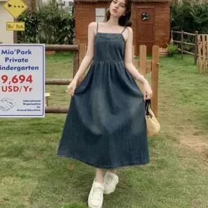 [제이커머스]진청 빈티지 여성 데님 원피스 군살커버 데일리룩 트렌디원피스 롱원피스 데님원피스 나시원피