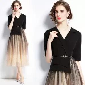 스커트 원피스 망사 춘추 페이크투피스 벨트 여자가을원피스 소시민적 증정 ible3