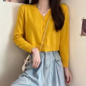 [제이커머스]여성 브이넥 슬림 스타일 얍은 베이직 크롭 가디건 여자가디건 여성가디건 브이넥가디건 여성