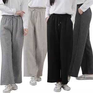 [제이커머스]여성 융털 기모 면스판 와이드 팬츠 통바지 밴딩 겨울 여성팬츠 겨울바지 고무바지 밴딩팬츠