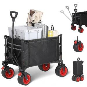 GAOMON 120L 접이식 비치 웨건, 220파운드 무게 용량의 대용량 정원 카트, 모래를 위한 큰 바퀴, 쇼핑, 캠핑, 해변을 유틸리티 웨건 카트