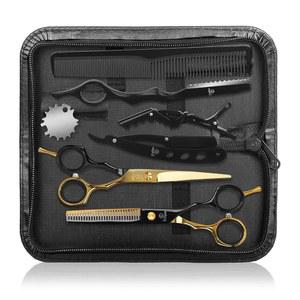 [미국배송] ETHYXE 헤어 커팅 가위 키트 - 가정용 살롱용 이발사용 스테인리스 스트레이트 및 얇은 가위가 포함된 9개의 PCS 전문 헤어컷 세트(블랙 & 골드)
