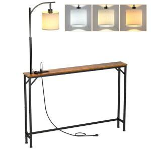 콘센트가 있는 키오이시토 스키니 콘솔 테이블, 3색 조명이 좁은 소파 거실, 침실, 현관, 복도를 위한 온도 LED 전구가 테이블 뒤에 있습니다