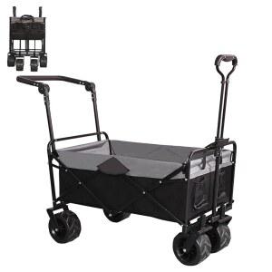 EAGWON 접이식 왜건(추가 푸시 풀 핸들 포함), 대형 올터레인 비치 휠이 장착된 유틸리티 카트, 쇼핑, 해변, 스포츠, 야외용 대용량 정원 왜건