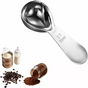 30ml 스테인리스 스틸 커피 스쿱 단백질 분말 설탕 밀가루 및 차용 계량 스푼 2개 - 짧은 손잡이 에칭 표시