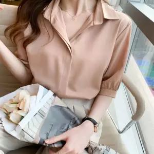 [퍼니메이커]여성 여름 반팔 5부 소매 셔츠 쉬폰블라우스 퍼프소매 여성상의 블라우스 반팔블라우스