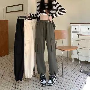 [퍼니메이커]여성 포켓 카고 팬츠 봄 여름 조거 바지 와이드팬츠 여성바지 와이드슬랙스 밴딩슬랙스 여자슬