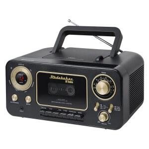 [미국배송] STUDEBAKER 블루투스 휴대용 스테레오 CD AM/FM 라디오 및 카세트 플레이어/레코더(블랙 & 골드)