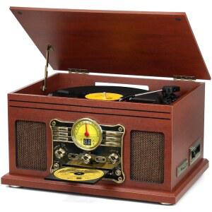 [미국배송] FEKTIK 블루투스 레코드 플레이어 10 IN 1 3단 턴테이블 스피커 포함 비닐 LP에서 MP3로 변환기 CD 카세트 플레이어 FM 라디오 무선 스트리밍 | 마호가니