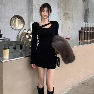 블랙원피스 스키 미니원피스 장갑 클럽원피스 보온 파티원피스 벨벳안감 겨울 연 방수