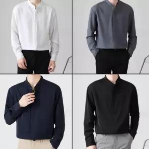 긴팔 구김없는 남자차이나카라셔츠 데일리 캐주얼룩 가을겨울