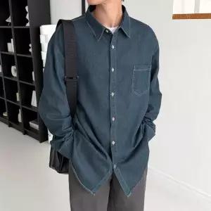 루즈핏셔츠 청남방 남성의류 내추럴 루즈핏 데님셔츠 남성 캐주얼셔츠 워싱 베이직