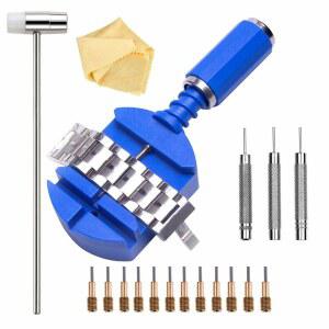 시계 팔찌 스트랩 조정 및 수리를 위해 12개의 교체 핀과 3개의 핀이 있는 밴드 링크 제거 도구 키트, 1개의 해머 펀치