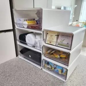 ( )투명 쌓아쓰는 서랍 소형 약통 정리함 팬트리 약 서랍장 머리끈 머리핀 적층 수납함 탕비실 서랍함 박스