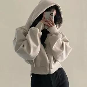 여성 오버핏 후드집업 세미 캐주얼 크롭