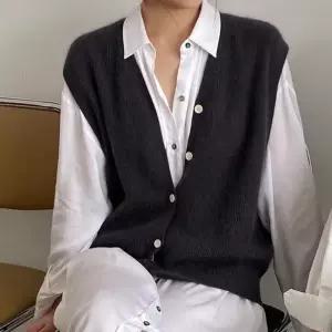 여성 단추버튼 레이어드룩 브이넥 베스트 조끼_3