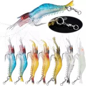 고투르 부드러운 새우 미끼 - 송어 농어 연어 크래피를 위한 날카로운 갈고리와 회전이 있는 빛나는 세트