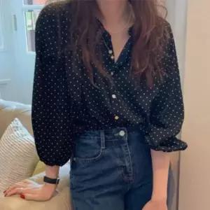 블라우스 도트 퍼프 소매 퍼프소매 도트블라우스 쉬폰