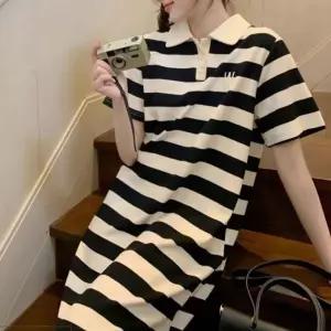 여자 카라 줄무늬 스트라이프 루즈 반팔 원피스 트위드 랩원피스 여름 정장 겨울 니트