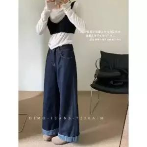 여친 바지 청 캐주얼 빈티지 청바지 하이웨스트 슬림핏 추천각 롤업 와이드 배기핏 스트라이프 OOTD1