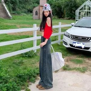 여친 바지 캐주얼 청바지 슬림 슬리퍼 추천각 솔리드 배기 배기핏 보이핏 오렌지 OOTD1