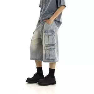 남사친 바지 데님 캐주얼 배기 워싱 반 멀티포켓 데님반바지 슬림핏 칠부 M스포1