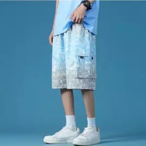 남성 그라데이션 파스텔톤 반바지 건빵주머니 남자반바지 허리밴딩바지