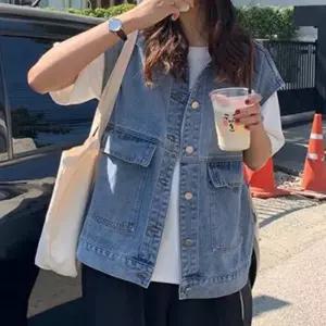 사계절 데님 조끼 베스트 오버 박스핏 스타일리쉬 rmG7+8qLC