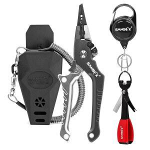 코일형 랜야드, 플라이 낚시 매듭 묶기 도구 및 리트랙터가 있는 SAMSFX 알루미늄 플라이어 후크 제거기 브레이드 라인 커터