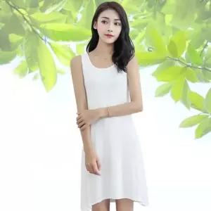 꾸안꾸 미디 스커트 프릴 홈 드레스 나시 모달 원피스 롱원피스 봄원피스 여성원피스