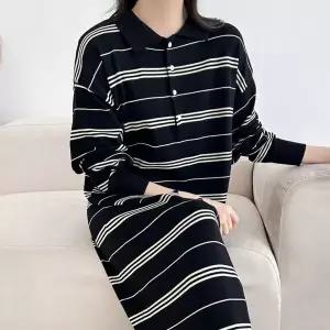 [까르죠아]스트라이프 카라 니트원피스