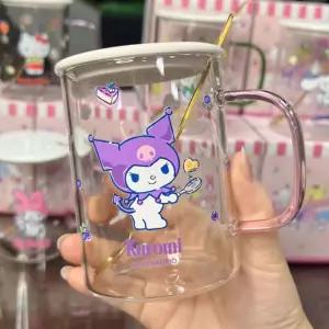 (360ml) 쿠로미 뚜껑 유리컵 숟가락 세트/머그/있는/물컵/어린이/아동/우유/두껑/키컵/귀여운/이쁜/음료