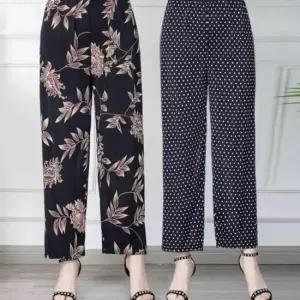 여름 9부 데일리 여성 쿨바지 클래식 냉감 바지 여름잠옷 몸빼바지 할머니바지 꽃무늬바지