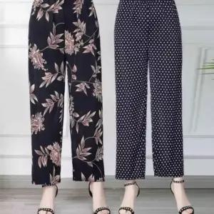 9부 인기 여름 쿨바지 여성 감성 냉감 바지 여름잠옷 몸빼바지 할머니바지 꽃무늬바지