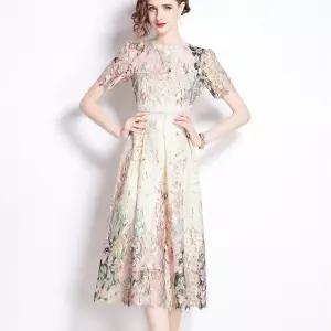 원피스 스커트 여성 미디 수용 레이스 프린트 레이어드 머메이드 포지셔닝 드레스 펀칭 SPO마켓5