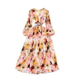 원피스 치마 미디 여성 레이어드 레이스 프렌치도라지 봄가을 헤비메탈 셔링 퍼프소매 슬림 주름 쉬폰 SPO