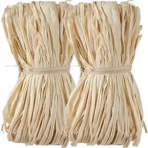 큐에유 내추럴 라피아 종이 리본 - 공예용 빨대 직조 또는 꽃다발 장식용 2PCS 크리스마스 포장 생일 잔디