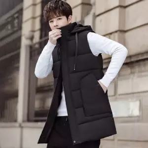 남성용패딩조끼 남성 후드 롱 패딩 조끼 베이직 겨울 캐주얼 아우터