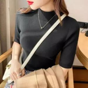 5부 반팔 데일리 반목 골지니트티 클래식 여름니트티 반목니트티 반팔니트티 슬림니트티