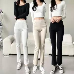여성 긴 하이웨이스트 스키니 밴딩 밑위 부츠컷 스판